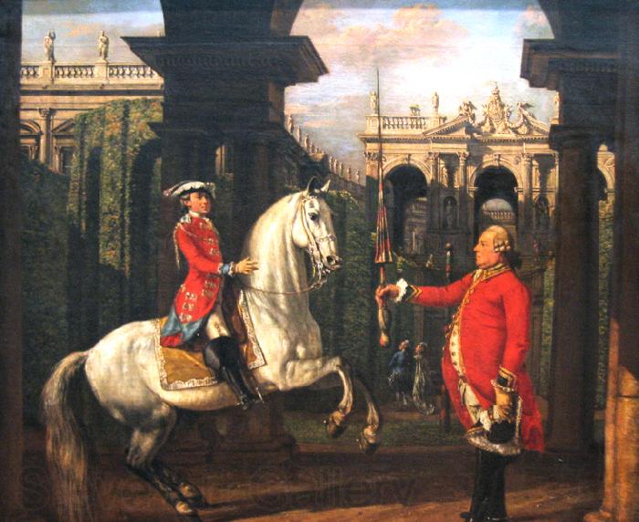 Bernardo Bellotto Pulkownik Piotr Konigsfels udziela lekcji jazdy konnej ksieciu Jozefowi Poniatowskiemu.